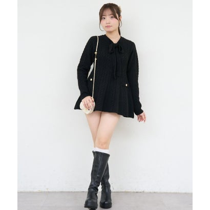 【ANOTHER BRANCH】ケーブルニットリボンミニワンピース （black）｜詳細画像