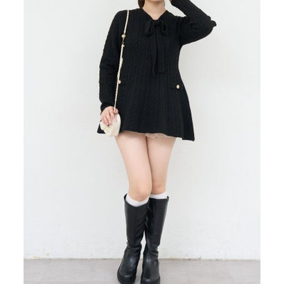 【ANOTHER BRANCH】ケーブルニットリボンミニワンピース （black）｜詳細画像