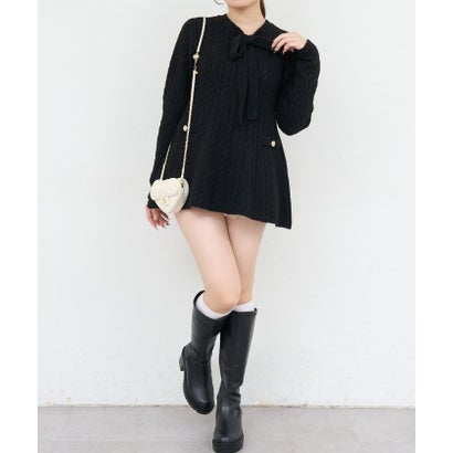 【ANOTHER BRANCH】ケーブルニットリボンミニワンピース （black）｜詳細画像