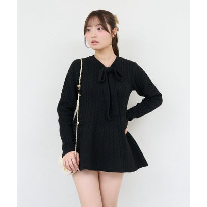 【ANOTHER BRANCH】ケーブルニットリボンミニワンピース （black）｜詳細画像