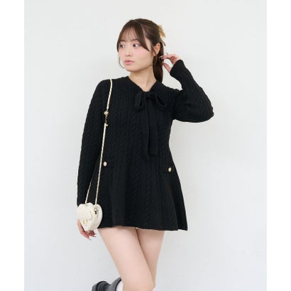 【ANOTHER BRANCH】ケーブルニットリボンミニワンピース （black）｜詳細画像