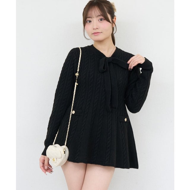【ANOTHER BRANCH】ケーブルニットリボンミニワンピース （black）