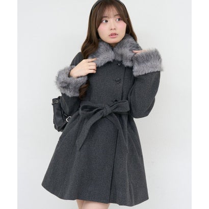 【ANOTHER BRANCH】2WAYフェイクファー付フレアミドルコート （black）｜詳細画像