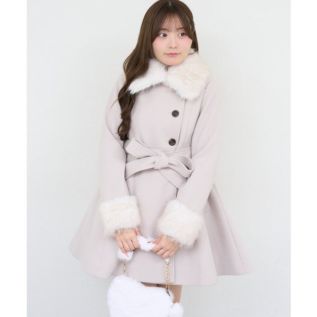 【ANOTHER BRANCH】2WAYフェイクファー付フレアミドルコート （pink）