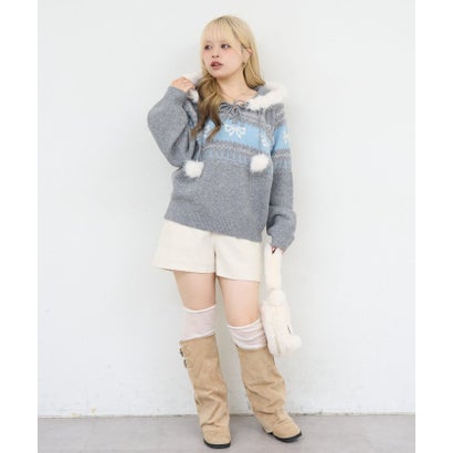 【ANOTHER BRANCH】リボンジャガードニットパーカー （navy）｜詳細画像