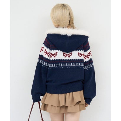 【ANOTHER BRANCH】リボンジャガードニットパーカー （navy）｜詳細画像
