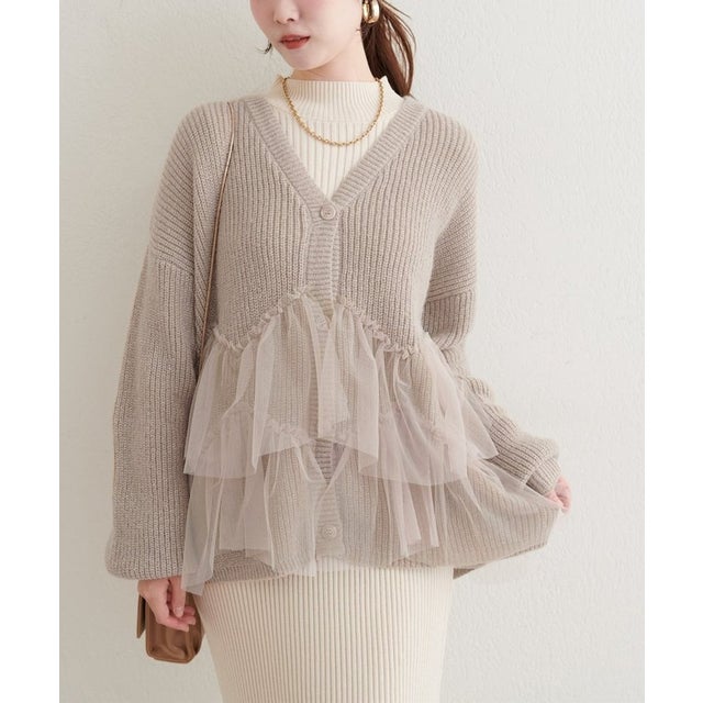 【natural couture】チュール重ねカーディガン （LBE）