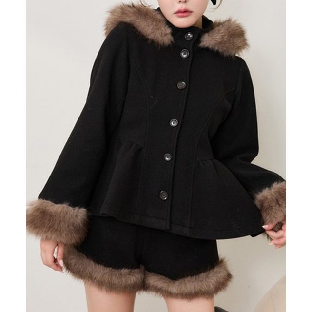 【one after another】セットアップ可能ペプラムコート （black）