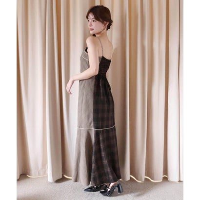 【one after another】カーディガン+配色チェックロングワンピース （BKM）｜詳細画像