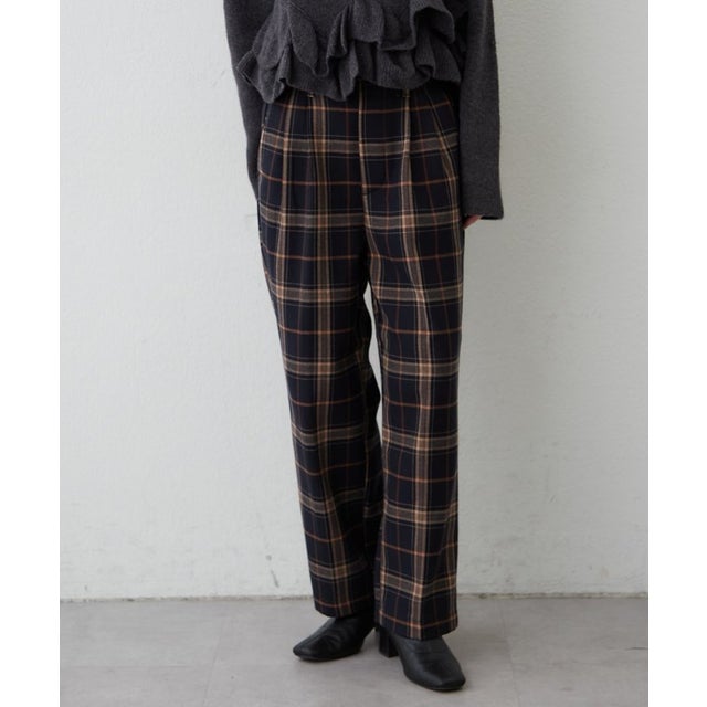 ボンディング裏起毛チェックパンツ （navy）
