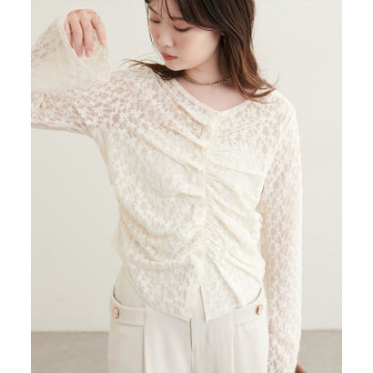ナイスクラップ NICE CLAUP 【natural couture】フロントタックデザインレースカーディガン （BK）｜詳細画像
