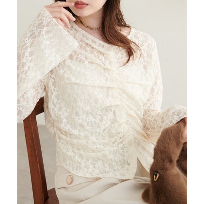 ナイスクラップ NICE CLAUP 【natural couture】フロントタックデザインレースカーディガン （BK）｜詳細画像