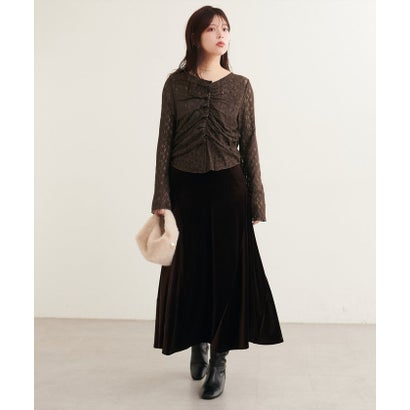 ナイスクラップ NICE CLAUP 【natural couture】フロントタックデザインレースカーディガン （BR）｜詳細画像