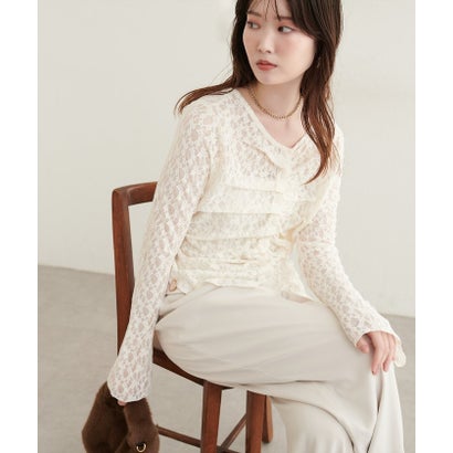 ナイスクラップ NICE CLAUP 【natural couture】フロントタックデザインレースカーディガン （BR）｜詳細画像