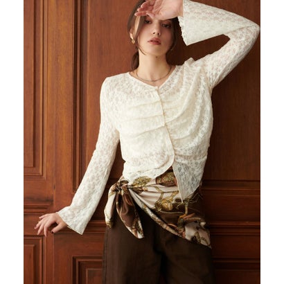 ナイスクラップ NICE CLAUP 【natural couture】フロントタックデザインレースカーディガン （IVY）｜詳細画像