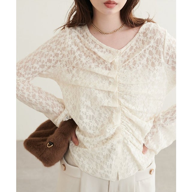 【natural couture】フロントタックデザインレースカーディガン （IVY）