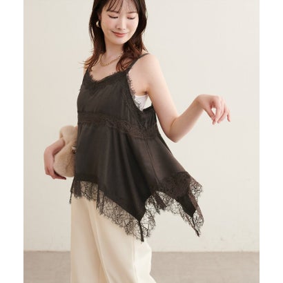 ナイスクラップ NICE CLAUP 【natural couture】ランダムヘムサテンレースキャミ （IVY）｜詳細画像