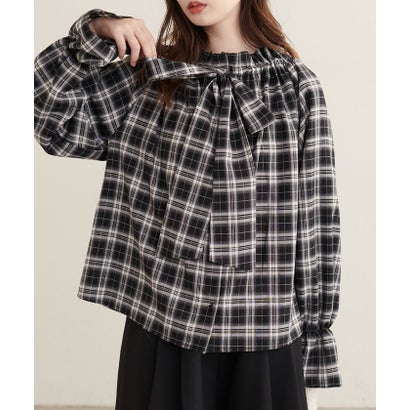 ナイスクラップ NICE CLAUP 【natural couture】2WAYリボン衿ブラウス （black）｜詳細画像