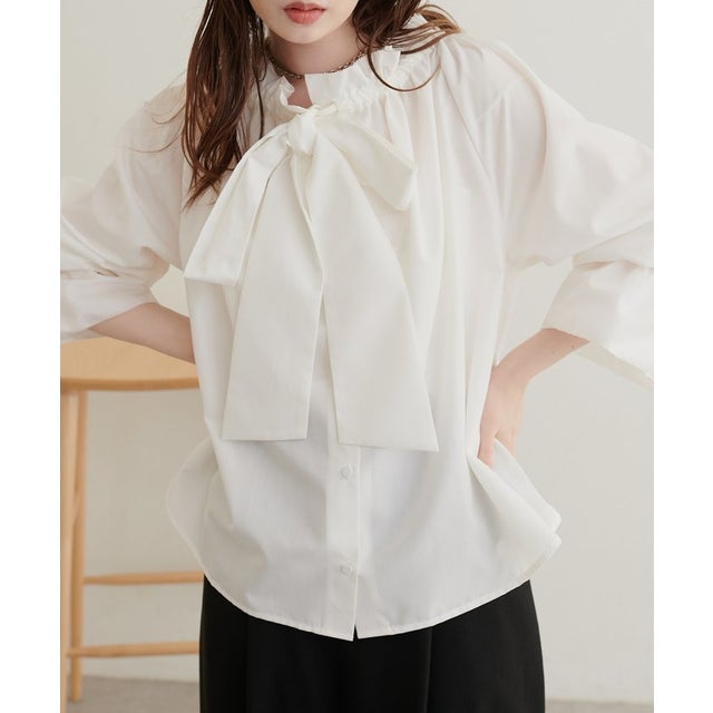 【natural couture】2WAYリボン衿ブラウス （offwhite）