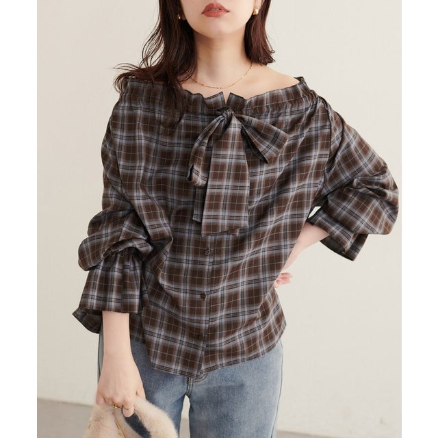 【natural couture】2WAYリボン衿ブラウス （brown(2)）