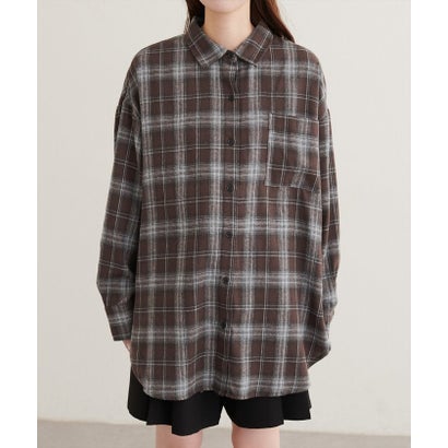 ナイスクラップ NICE CLAUP 【natural couture】起毛チェックベーシックオーバーシャツ （BR）｜詳細画像
