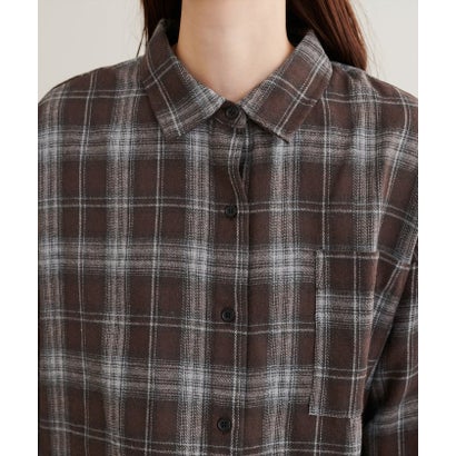 ナイスクラップ NICE CLAUP 【natural couture】起毛チェックベーシックオーバーシャツ （BR）｜詳細画像