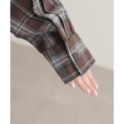 ナイスクラップ NICE CLAUP 【natural couture】起毛チェックベーシックオーバーシャツ （BR）｜詳細画像