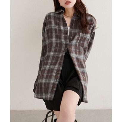 ナイスクラップ NICE CLAUP 【natural couture】起毛チェックベーシックオーバーシャツ （BR）｜詳細画像