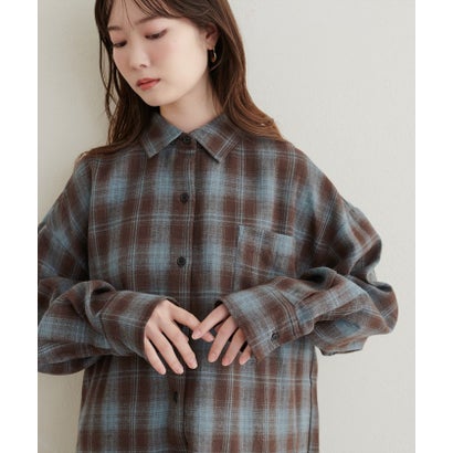 ナイスクラップ NICE CLAUP 【natural couture】起毛チェックベーシックオーバーシャツ （BR）｜詳細画像
