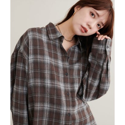 ナイスクラップ NICE CLAUP 【natural couture】起毛チェックベーシックオーバーシャツ （BR）｜詳細画像
