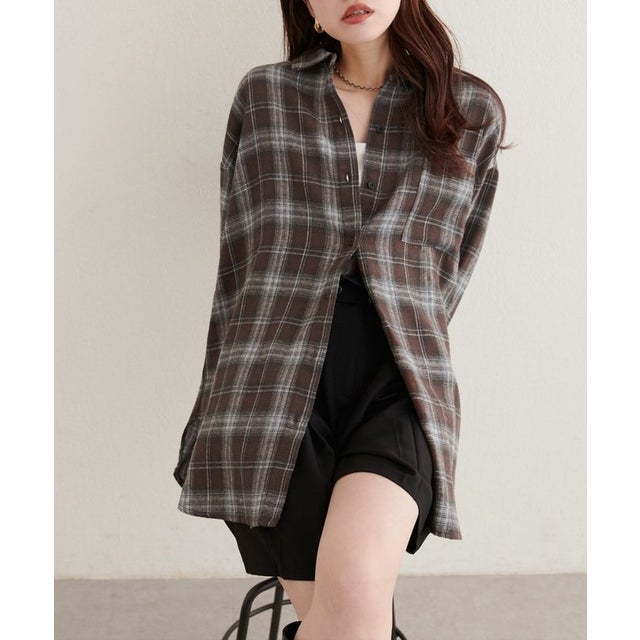 【natural couture】起毛チェックベーシックオーバーシャツ （BR）