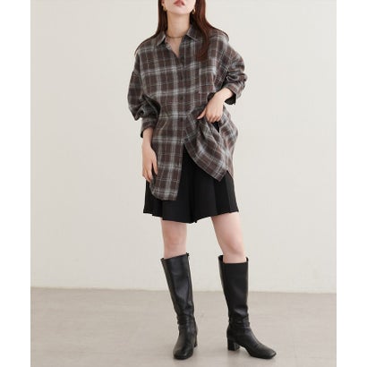ナイスクラップ NICE CLAUP 【natural couture】起毛チェックベーシックオーバーシャツ （BL）｜詳細画像