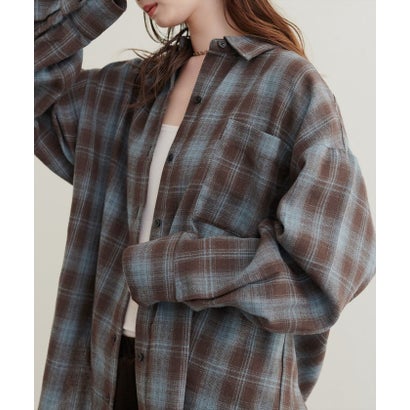 ナイスクラップ NICE CLAUP 【natural couture】起毛チェックベーシックオーバーシャツ （BL）｜詳細画像