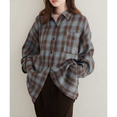 ナイスクラップ NICE CLAUP 【natural couture】起毛チェックベーシックオーバーシャツ （BL）｜詳細画像