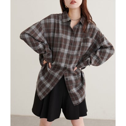 ナイスクラップ NICE CLAUP 【natural couture】起毛チェックベーシックオーバーシャツ （BL）｜詳細画像