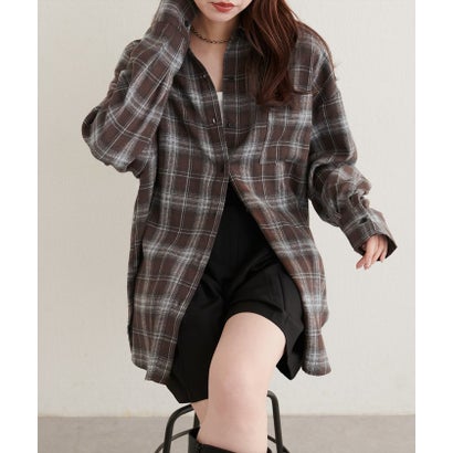 ナイスクラップ NICE CLAUP 【natural couture】起毛チェックベーシックオーバーシャツ （BL）｜詳細画像