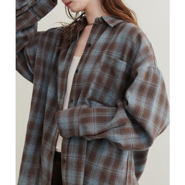 【natural couture】起毛チェックベーシックオーバーシャツ （BL）