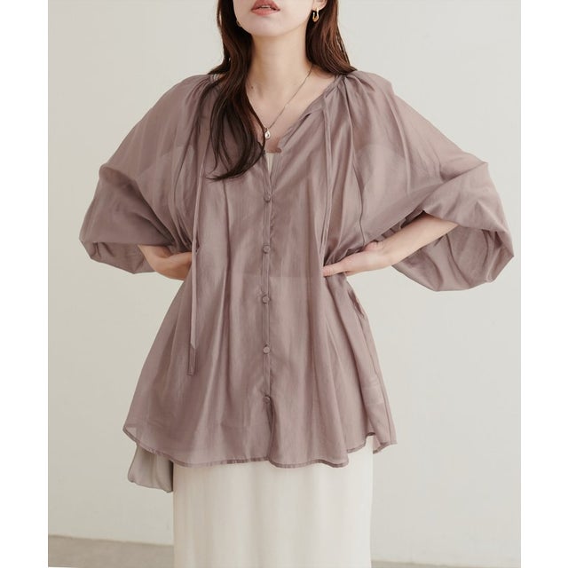 【natural couture】くるみ釦シアーブラウス （PK）