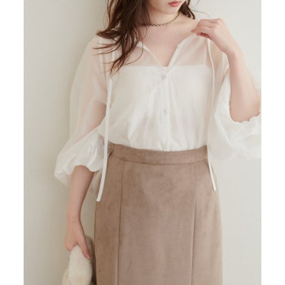 ナイスクラップ NICE CLAUP 【natural couture】くるみ釦シアーブラウス （BR）｜詳細画像