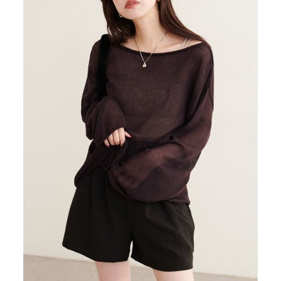 ナイスクラップ NICE CLAUP 【natural couture】透かし編みボートネックプルオーバー （BRD）｜詳細画像