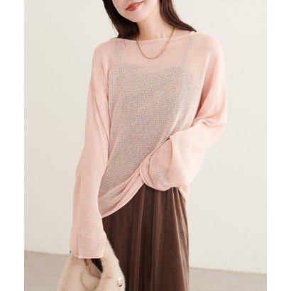 ナイスクラップ NICE CLAUP 【natural couture】透かし編みボートネックプルオーバー （BR）｜詳細画像