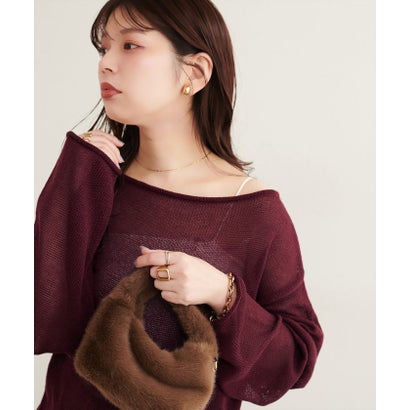 ナイスクラップ NICE CLAUP 【natural couture】透かし編みボートネックプルオーバー （BR）｜詳細画像