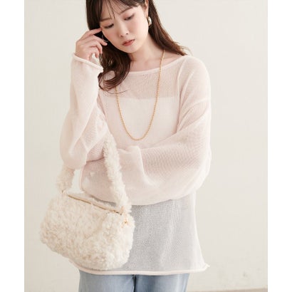 ナイスクラップ NICE CLAUP 【natural couture】透かし編みボートネックプルオーバー （BR）｜詳細画像