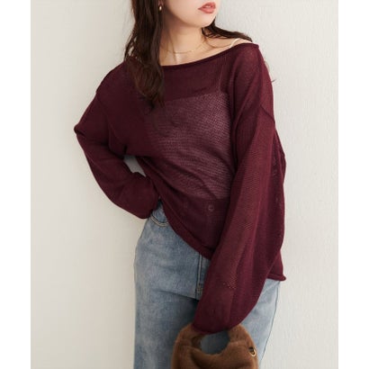 ナイスクラップ NICE CLAUP 【natural couture】透かし編みボートネックプルオーバー （BR）｜詳細画像