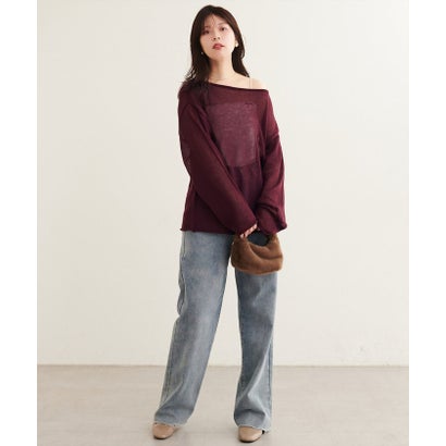 ナイスクラップ NICE CLAUP 【natural couture】透かし編みボートネックプルオーバー （BR）｜詳細画像