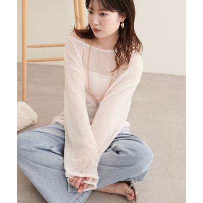 ナイスクラップ NICE CLAUP 【natural couture】透かし編みボートネックプルオーバー （BR）｜詳細画像