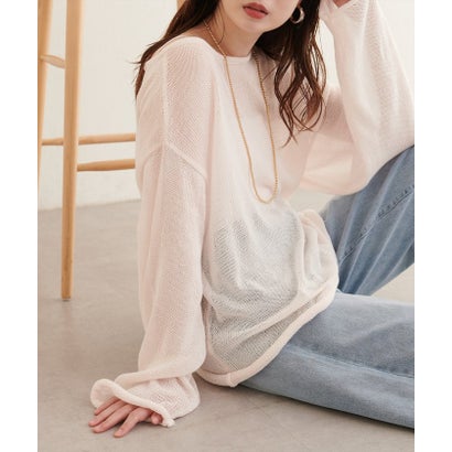 ナイスクラップ NICE CLAUP 【natural couture】透かし編みボートネックプルオーバー （CGY）｜詳細画像
