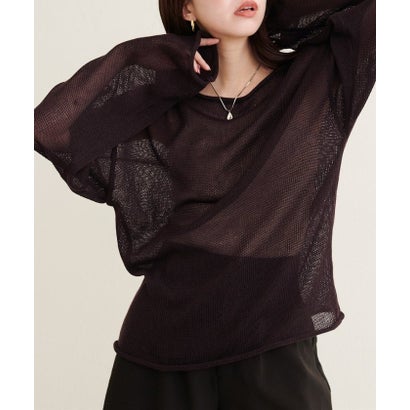 ナイスクラップ NICE CLAUP 【natural couture】透かし編みボートネックプルオーバー （CGY）｜詳細画像