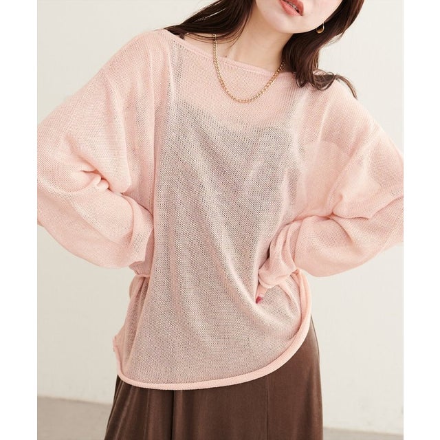 【natural couture】透かし編みボートネックプルオーバー （PK）