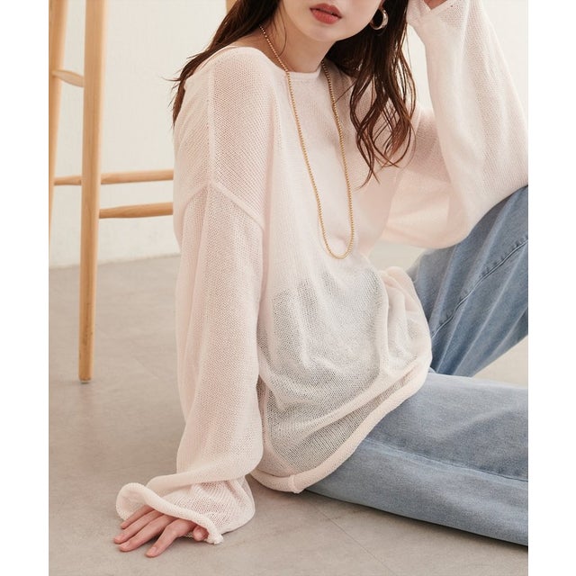 【natural couture】透かし編みボートネックプルオーバー （OFF）